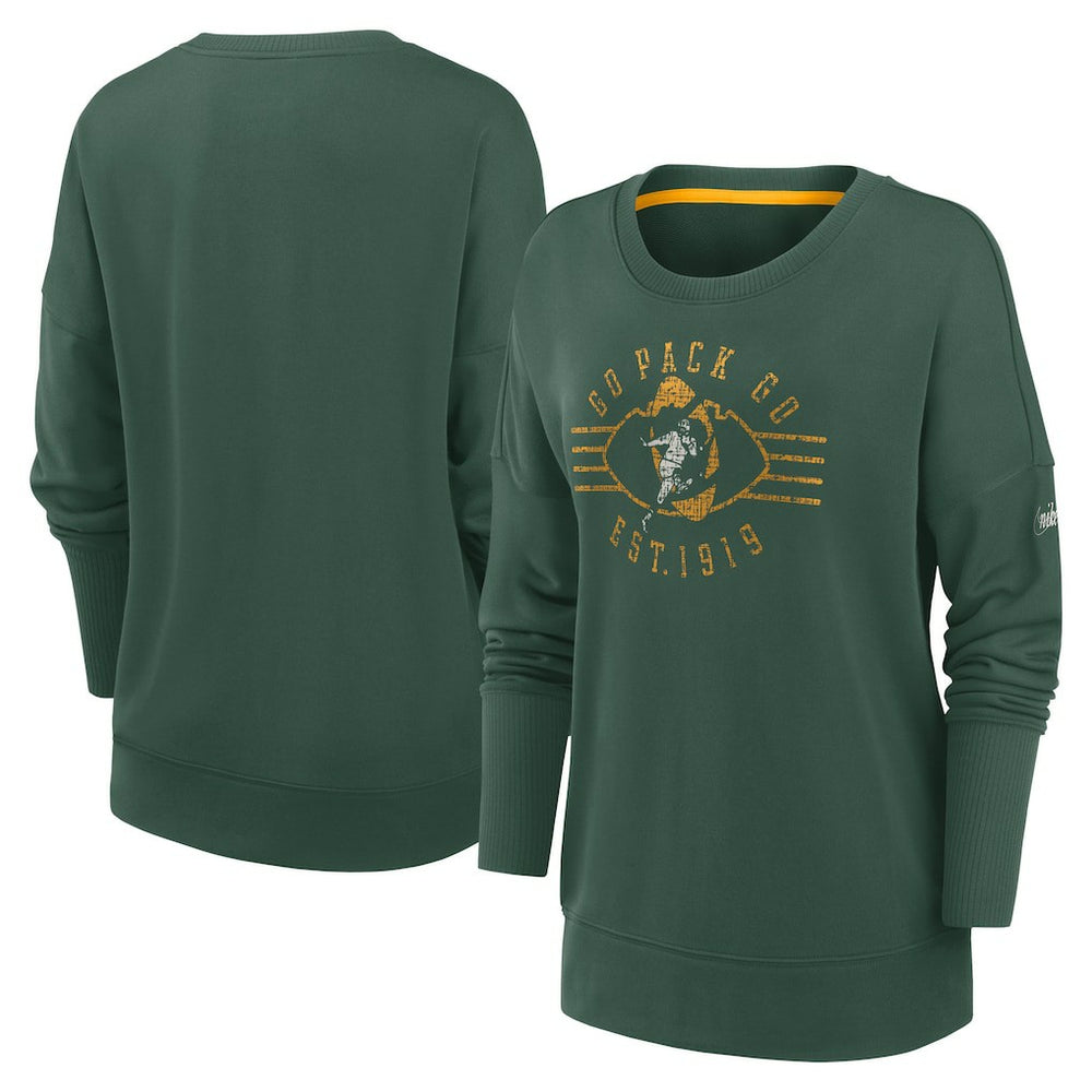 Green Bay Packers Women's Rewind Playback Icon Performance Pullover Sweatshirt Green | Nike for Sale
