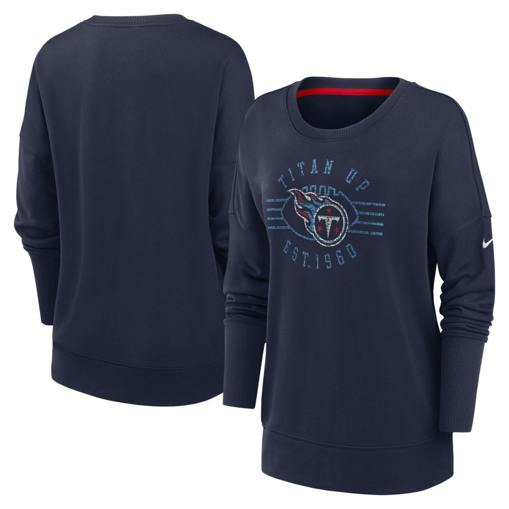 Tennessee Titans Women's Rewind Playback Icon Performance Pullover Sweatshirt Navy | Nike for Sale