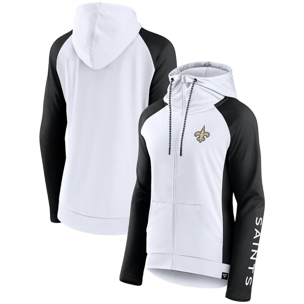 New Orleans Saints Women's End Around Lightweight Raglan Full-Zip Hoodie Jacket White/Black | Fanatics