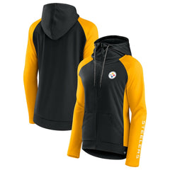 Pittsburgh Steelers Women's End Around Lightweight Raglan Full-Zip Hoodie Jacket Black/Gold | Fanatics