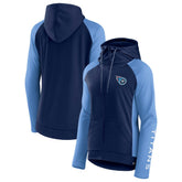 Tennessee Titans Women's End Around Lightweight Raglan Full-Zip Hoodie Jacket Navy/Light Blue | Fanatics