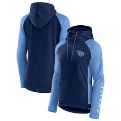 Tennessee Titans Women's End Around Lightweight Raglan Full-Zip Hoodie Jacket Navy/Light Blue | Fanatics
