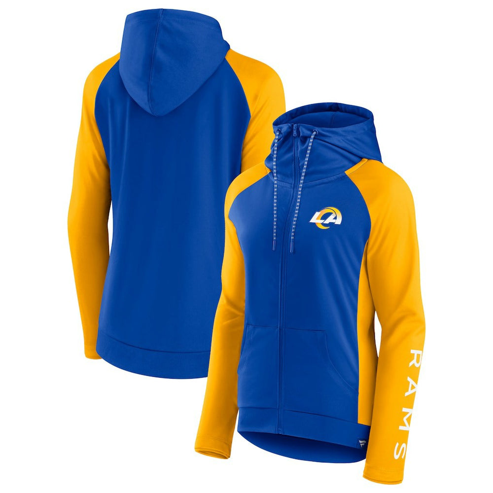 Los Angeles Rams Women's End Around Lightweight Raglan Full-Zip Hoodie Jacket Royal/Gold | Fanatics
