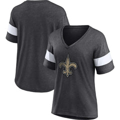New Orleans Saints Women's Distressed Team Tri-Blend V-Neck T-Shirt Heathered Charcoal/White | Fanatics
