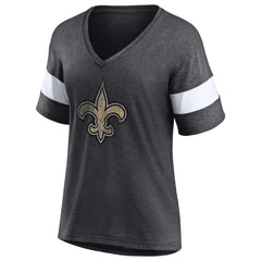 New Orleans Saints Women's Distressed Team Tri-Blend V-Neck T-Shirt Heathered Charcoal/White | Fanatics