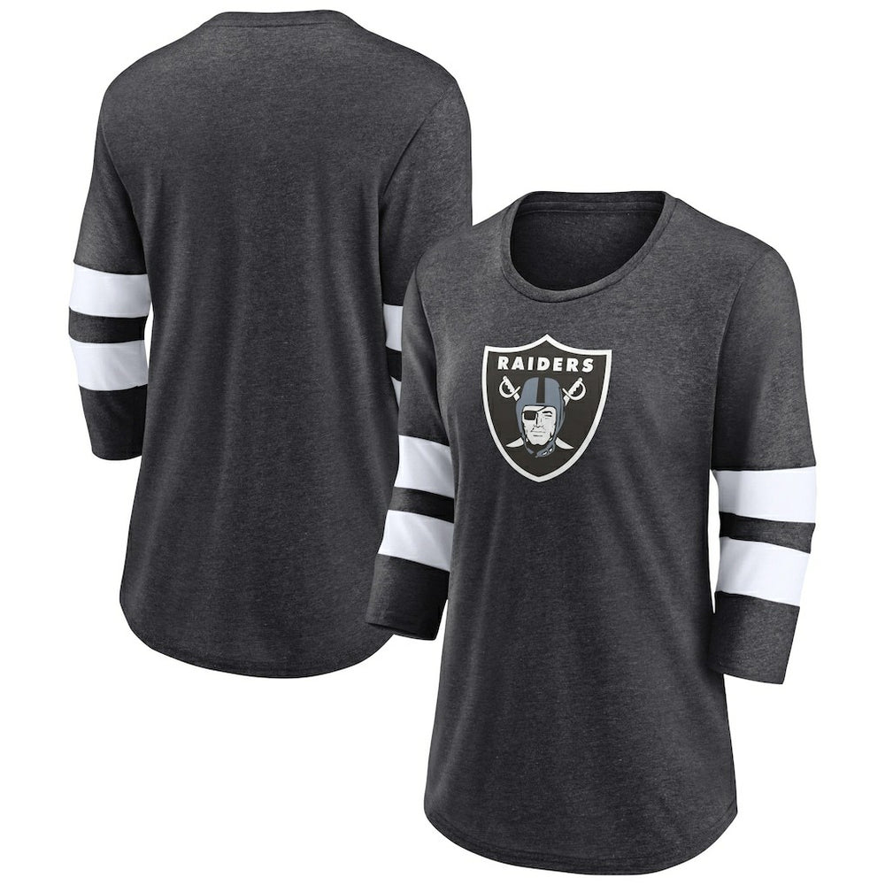 Las Vegas Raiders Women's Primary Logo 3/4 Sleeve Scoop Neck T-Shirt Heathered Charcoal | Fanatics