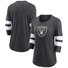 Las Vegas Raiders Women's Primary Logo 3/4 Sleeve Scoop Neck T-Shirt Heathered Charcoal | Fanatics