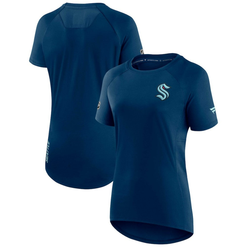 Seattle Kraken Fanatics Women's Authentic Pro Rink Raglan Tech T-Shirt - Deep Sea Blue - NHL