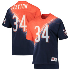 Walter Payton Chicago Bears Retired Player Name & Number Diagonal Tie-Dye V-Neck T-Shirt Orange/Navy | Mitchell & Ness
