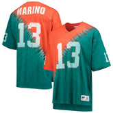 Dan Marino Miami Dolphins Retired Player Name & Number Diagonal Tie-Dye V-Neck T-Shirt Orange/Aqua | Mitchell & Ness