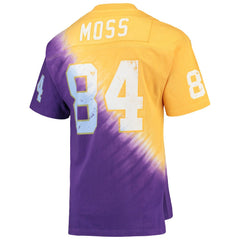 Randy Moss Minnesota Vikings Retired Player Name & Number Diagonal Tie-Dye V-Neck T-Shirt Gold/Purple | Mitchell & Ness