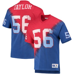 Lawrence Taylor New York Giants Retired Player Name & Number Diagonal Tie-Dye V-Neck T-Shirt Red/Royal | Mitchell & Ness