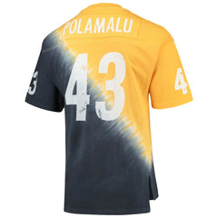 Troy Polamalu Pittsburgh Steelers Retired Player Name & Number Diagonal Tie-Dye V-Neck T-Shirt Gold/Black | Mitchell & Ness