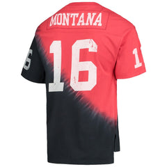 Joe Montana San Francisco 49ers Retired Player Name & Number Diagonal Tie-Dye V-Neck T-Shirt Black/Red | Mitchell & Ness