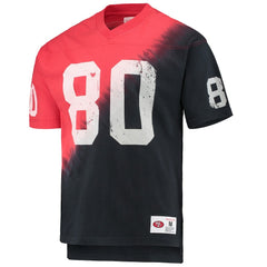 Jerry Rice San Francisco 49ers Retired Player Name & Number Diagonal Tie-Dye V-Neck T-Shirt Black/Red | Mitchell & Ness