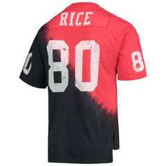 Jerry Rice San Francisco 49ers Retired Player Name & Number Diagonal Tie-Dye V-Neck T-Shirt Black/Red | Mitchell & Ness