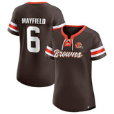 Baker Mayfield Cleveland Browns Women's Athena Name & Number Notch Neck T-Shirt Brown | Fanatics