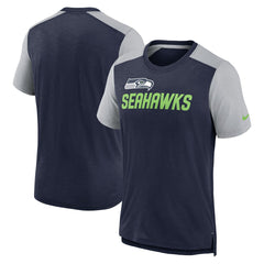 Seattle Seahawks Color Block Team Name T-Shirt Heathered College Navy/Heathered Gray | Nike for Sale