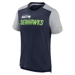 Seattle Seahawks Color Block Team Name T-Shirt Heathered College Navy/Heathered Gray | Nike for Sale