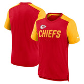 Kansas City Chiefs Color Block Team Name T-Shirt Heathered Red/Heathered Gold | Nike for Sale