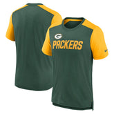 Green Bay Packers Color Block Team Name T-Shirt Heathered Green/Heathered Gold | Nike for Sale