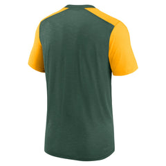 Green Bay Packers Color Block Team Name T-Shirt Heathered Green/Heathered Gold | Nike for Sale