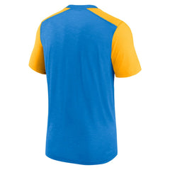 Los Angeles Chargers Color Block Team Name T-Shirt Heathered Powder Blue/Heathered Gold | Nike for Sale