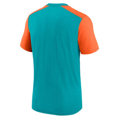 Miami Dolphins Color Block Team Name T-Shirt Heathered Aqua/Heathered Orange | Nike for Sale