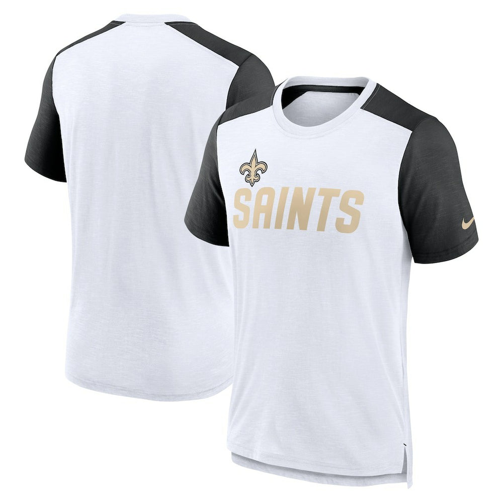 New Orleans Saints Color Block Team Name T-Shirt White/Heathered Black | Nike for Sale