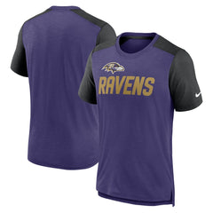 Baltimore Ravens Color Block Team Name T-Shirt Heathered Purple/Heathered Black | Nike for Sale