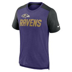 Baltimore Ravens Color Block Team Name T-Shirt Heathered Purple/Heathered Black | Nike for Sale