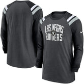Las Vegas Raiders Tri-Blend Raglan Athletic Long Sleeve Fashion T-Shirt Heathered Charcoal/Black | Nike for Sale