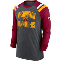 Washington Commanders Tri-Blend Raglan Athletic Long Sleeve Fashion T-Shirt Heathered Charcoal/Burgundy | Nike for Sale