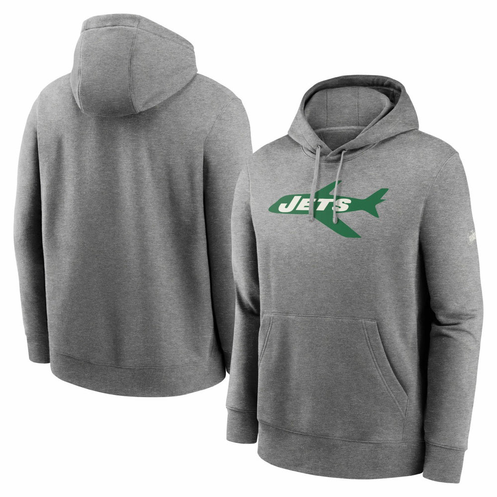 New York Jets Rewind Club Fleece Pullover Hoodie Heathered Gray | Nike for Sale