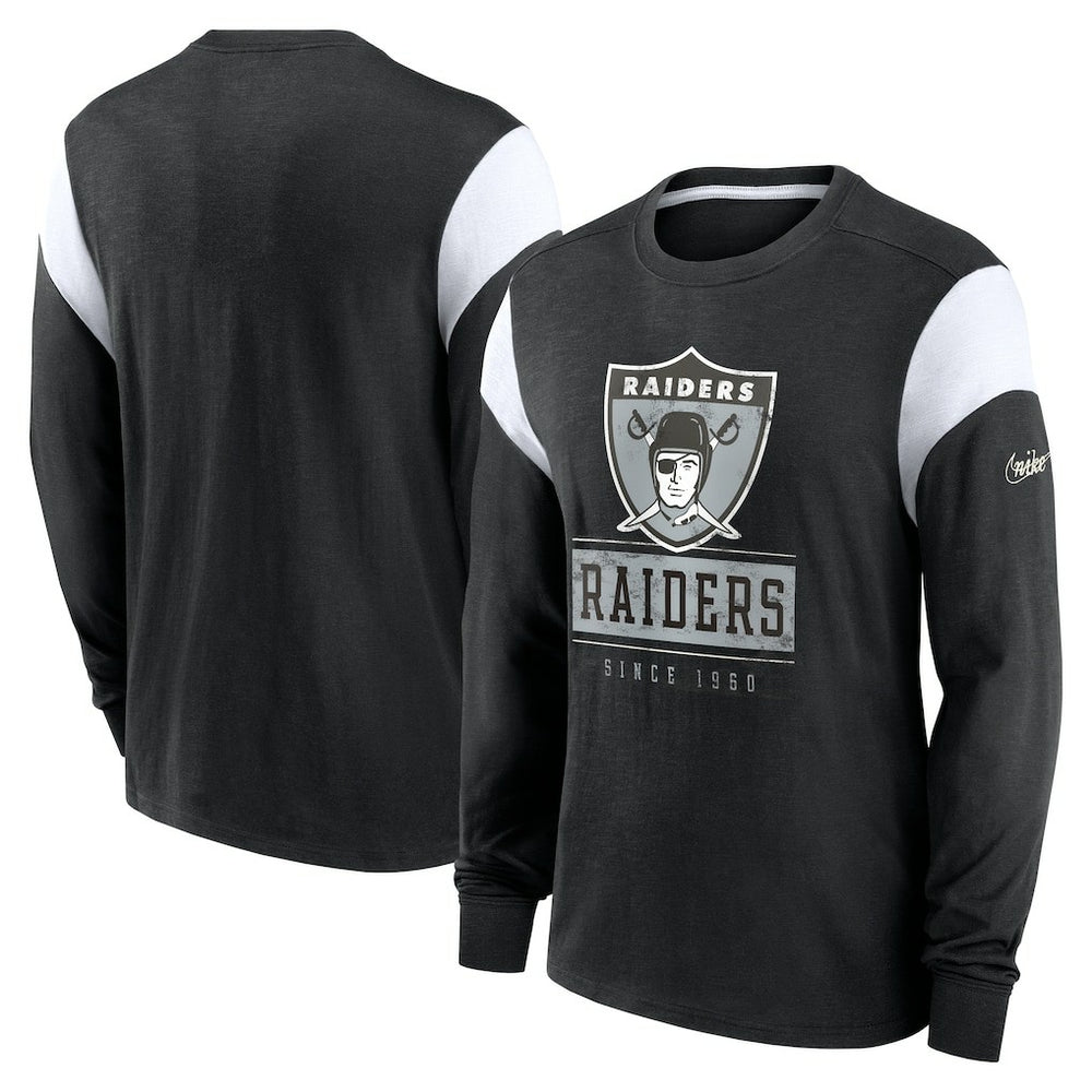 Oakland Raiders Rewind Playback Helmet Long Sleeve T-Shirt Heather Black | Nike for Sale