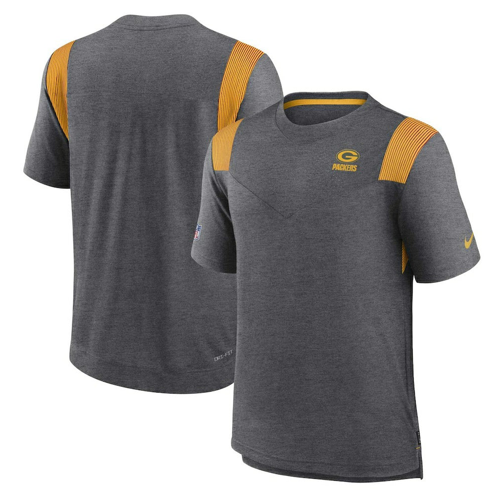 Green Bay Packers Sideline Tonal Logo Performance Player T-Shirt Heather Charcoal | Nike for Sale