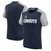 Dallas Cowboys Color Block Team Name T-Shirt Heathered Navy/Heathered Gray | Nike for Sale