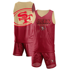 San Francisco 49ers FOCO Colorblock Mesh V-Neck & Shorts Set Scarlet | NFL