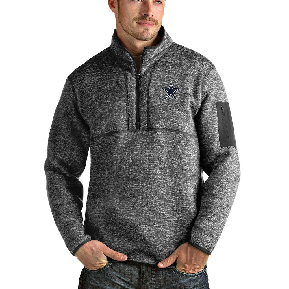Dallas Cowboys Antigua Fortune Quarter-Zip Pullover Jacket Heathered Charcoal | NFL