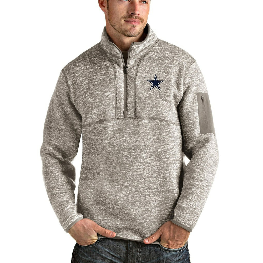 Dallas Cowboys Antigua Fortune Quarter-Zip Pullover Jacket Oatmeal | NFL