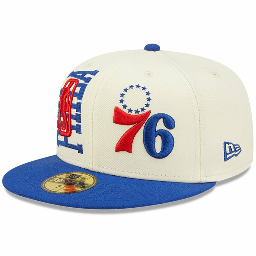 Philadelphia 76ers 2022 NBA Draft 59FIFTY Fitted Hat Cream/Royal - NBA