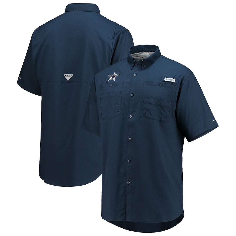 Dallas Cowboys Tamiami Omni-Shade Button-Down Short Sleeve Shirt Navy | Columbia