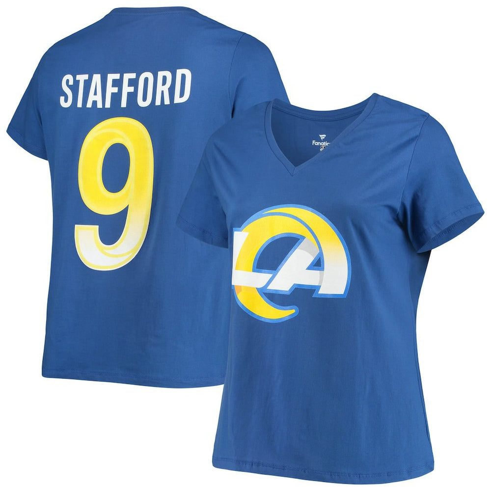 Matthew Stafford Los Angeles Rams Women's Plus Size Player Name & Number V-Neck T-Shirt Royal | Fanatics