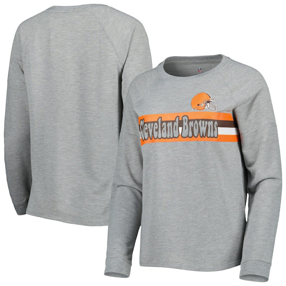 Cleveland Browns Juniors All Striped Up Raglan Long Sleeve T-Shirt Heathered Gray | NFL