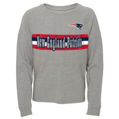 New England Patriots Juniors All Striped Up Raglan Long Sleeve T-Shirt Heathered Gray | NFL