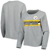 Pittsburgh Steelers Juniors All Striped Up Raglan Long Sleeve T-Shirt Heathered Gray | NFL
