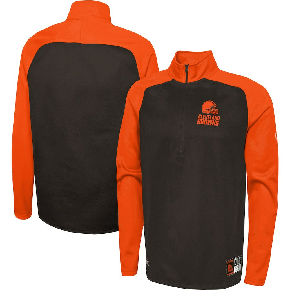 Cleveland Browns New Era Combine Authentic O-Line Raglan Half-Zip Jacket Brown | NFL
