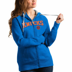 New York Knicks Antigua Women's Team Victory Full-Zip Hoodie Blue - NBA