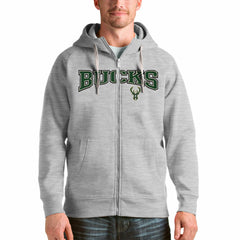 Milwaukee Bucks Antigua Victory Full-Zip Hoodie Heathered Gray - NBA