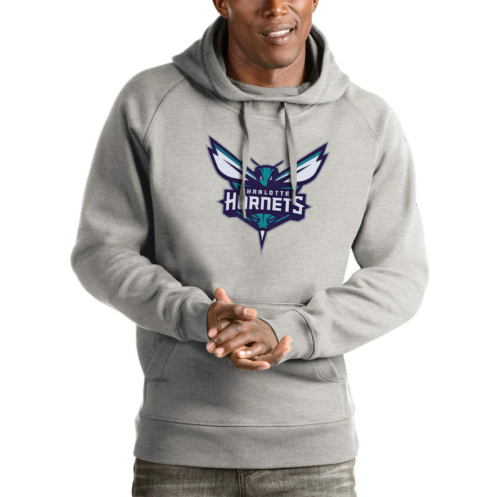 Charlotte Hornets Antigua Logo Victory Pullover Hoodie Heathered Gray - NBA